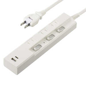 ビックアイデア USB付き節電タップType-C付3個口2m2ポート ［2.0m / 3個口 / スイッチ付き(個別) / 2ポート］ BIT-UT322AC1W