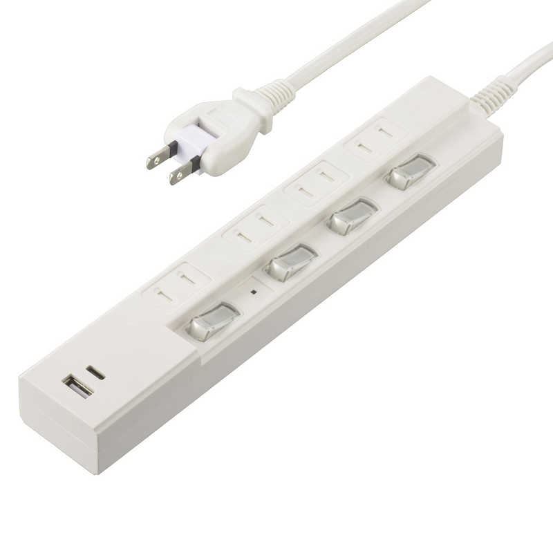 ORIGINALBASIC ORIGINALBASIC USB付き節電タップコード有りType-C付 ［2.0m /4個口 /スイッチ付き(個別) /2ポート］ 白 OBB-TPK421AC-W OBB-TPK421AC-W