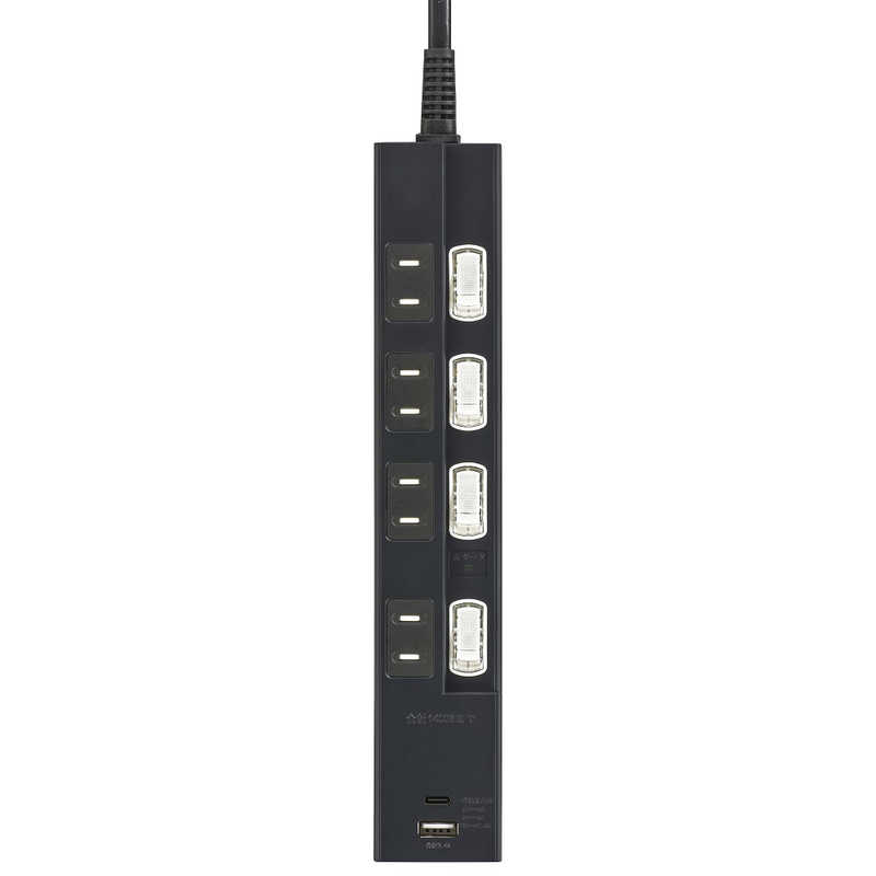 ORIGINALBASIC ORIGINALBASIC USB付き節電タップコード有りType-C付 ［2.0m /4個口 /スイッチ付き(個別) /2ポート］ 黒 OBB-TPK421AC-K OBB-TPK421AC-K