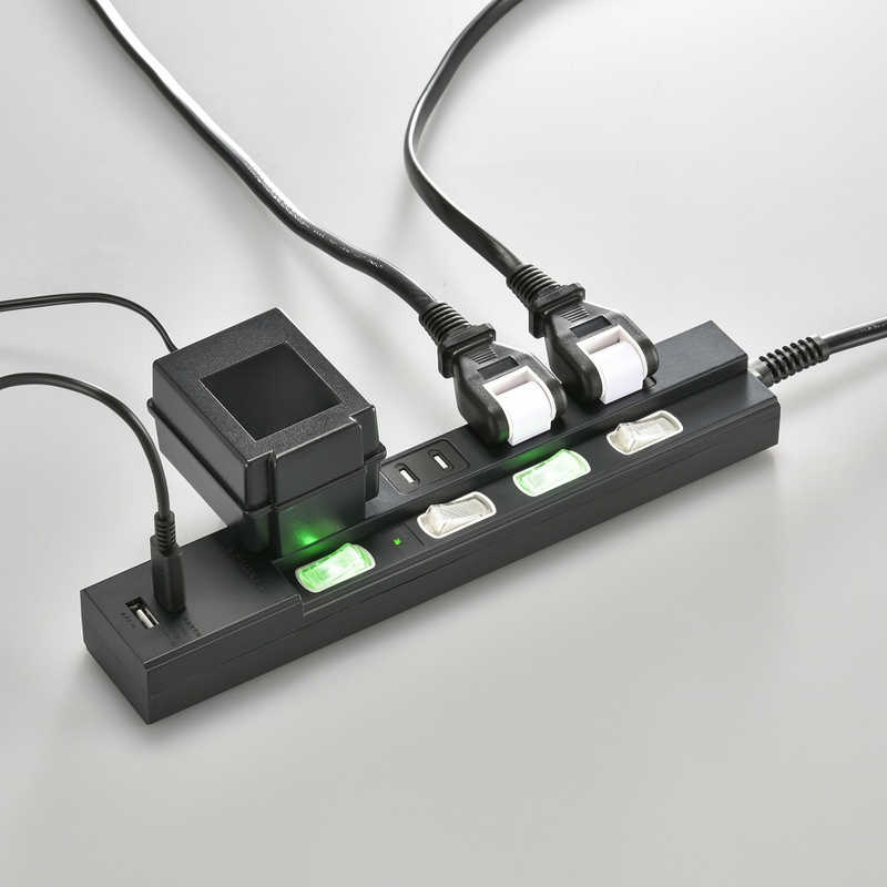 ORIGINALBASIC ORIGINALBASIC USB付き節電タップコード有りType-C付4個口2M2ポート ［2.0m /4個口 /スイッチ付き(個別) /2ポート］ 黒 OBB-TPK421AC-K OBB-TPK421AC-K
