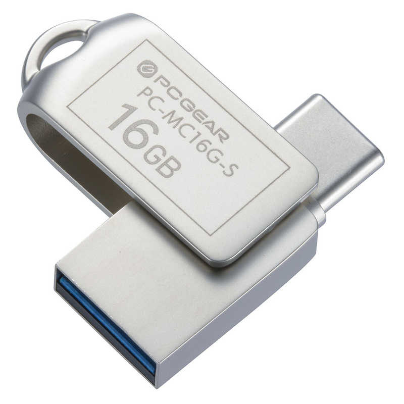 オーム電機 オーム電機 USBメモリー 16GB TypeC＆TypeA対応 PCGEAR ［16GB /USB TypeA＋USB TypeC /USB3.2 /回転式］ PC-MC16G-S PC-MC16G-S
