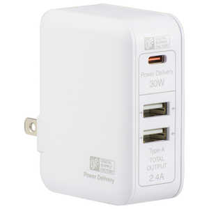 オーム電機 AC充電アダプター 3ポート 急速充電対応 MAV-AUPD3042-W オーム電機 AC充電アダプター 3ポート 急速充電対応 MAV-AUPD3042-W