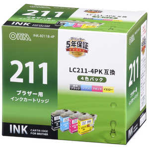 オーム電機 ［ブラザー互換インク LC211-4P 4色パック］ INK-B211B-4P