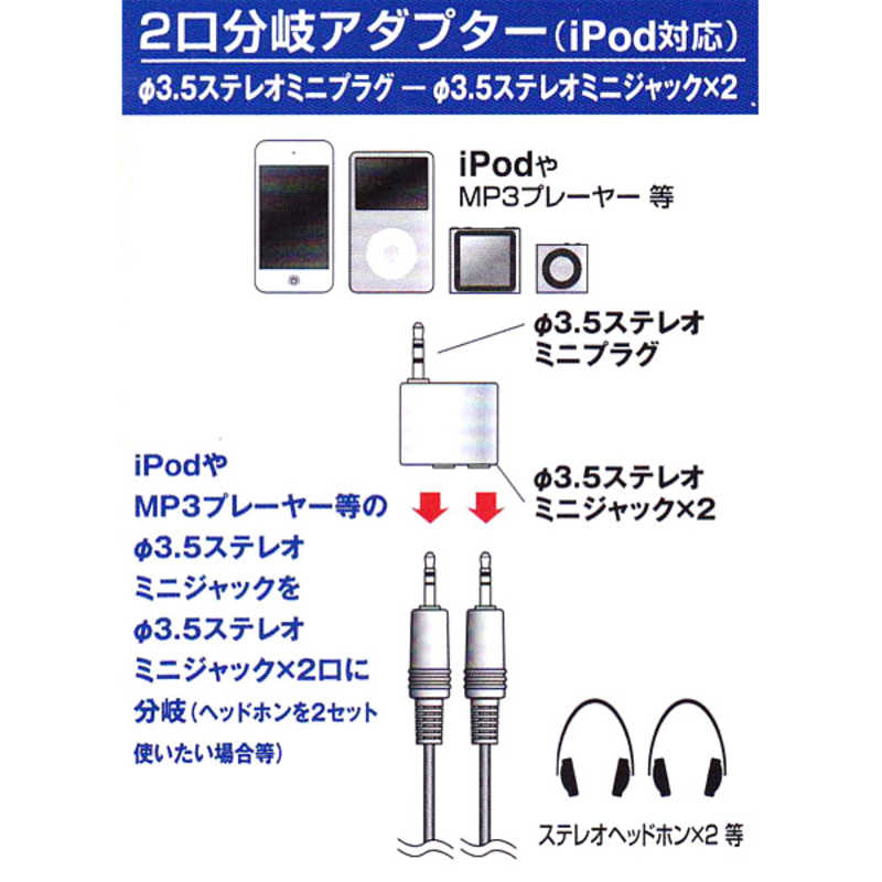 オーム電機 オーム電機 iPod対応 2口分岐アダプター AudioComm IP-PS2J-W IP-PS2J-W