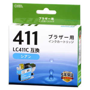 オーム電機 ブラザー互換インク LC411C 染料シアン INK-B411-C