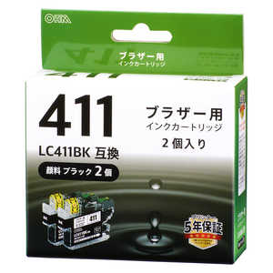 オーム電機 ブラザー互換インク LC411BK 顔料ブラック 2個入り INK-B411-BK2P