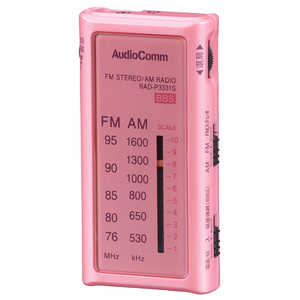 オーム電機 ポータブルラジオ ワイドFM対応 ピンク RAD-P3331S