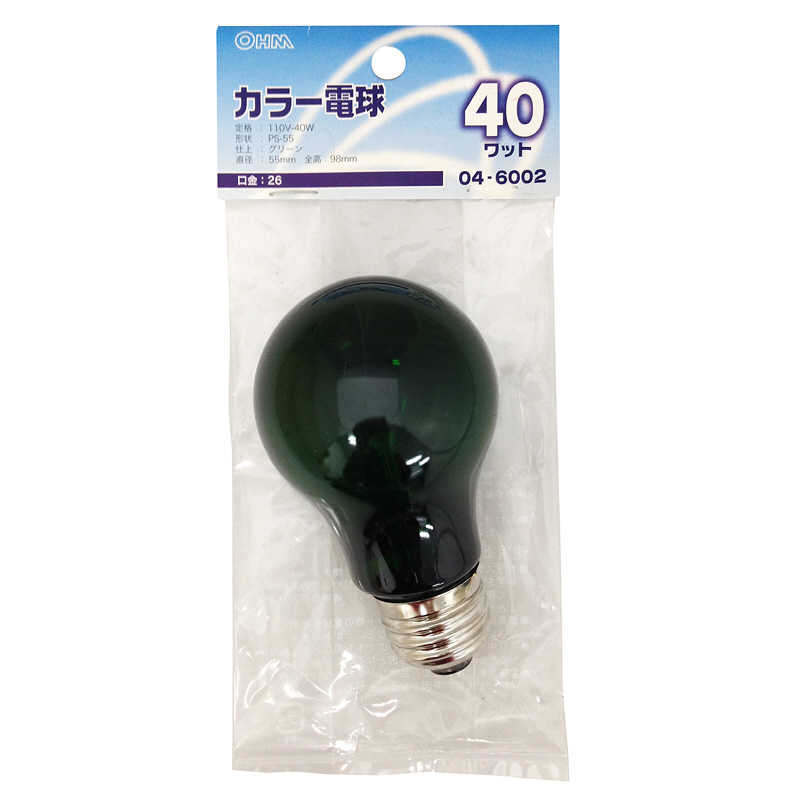オーム電機 オーム電機 白熱カラー電球 40W グリーン［E26 /一般電球形 /緑色 /1個］ LBPS5640CG LBPS5640CG