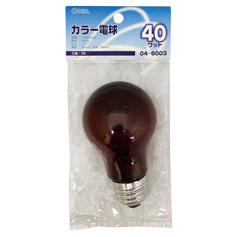 オーム電機 オーム電機 白熱カラー電球 E26 40W レッド LB-PS5640-CR LB-PS5640-CR