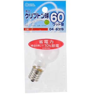 オーム電機 電球 ミニクリプトン球 ホワイト [E17 /電球色 /1個 /一般電球形] LB-PS3760K-W
