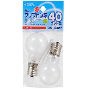 ＜コジマ＞ オーム電機 オーム 電球 ミニクリプトン球 ホワイト [E17 /電球色 /2個 /一般電球形] ホワイト LBPS3740KW2P