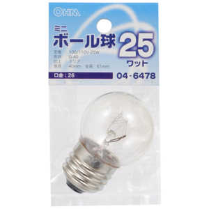 オーム電機 電球 ミニボール球 クリア [E26 /電球色 /1個 /ボール電球形] LB-G4625-C