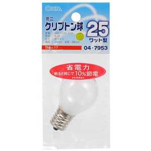 オーム電機 ミニクリプトン球 (電球25W形・1個入・口金E17) LB-S3725K-W オーム電機 ミニクリプトン球 (電球25W形・1個入・口金E17) LB-S3725K-W