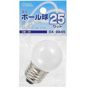 オーム電機 LB-G4625-W 電球 ミニボール球 ホワイト [E26 /電球色 /1個 /ボール電球形] LB-G4625-W