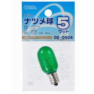 オーム電機 カラｰナツメ球 クリアｰ緑 グリｰン[E12/緑色] LB-T205-CG