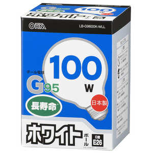 オーム電機 白熱ボール電球 (E26/ボール電球形/100W相当/白色/1個) LBG9600KWLL