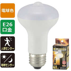 オーム電機 LED電球 レフランプ形 E26 60形相当 人感明暗センサｰ付 電球色 LDR7L-W/S9