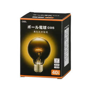 オーム電機 ボール電球 E26 40W形 G95 クリア ［E26 /ボール電球形 /40W相当 /電球色 /1個 /全方向タイプ］ LBG9638KCN