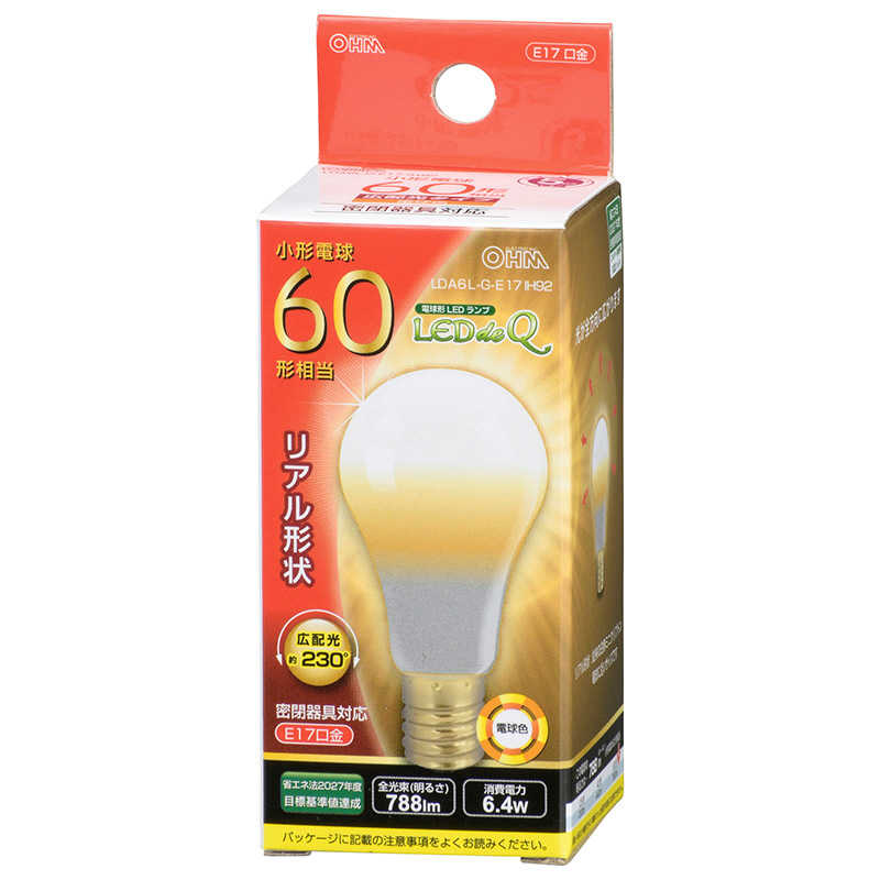 オーム電機 オーム電機 LED電球 小形[E17/60形相当 電球色 LDA6L-G-E17IH92 LDA6L-G-E17IH92