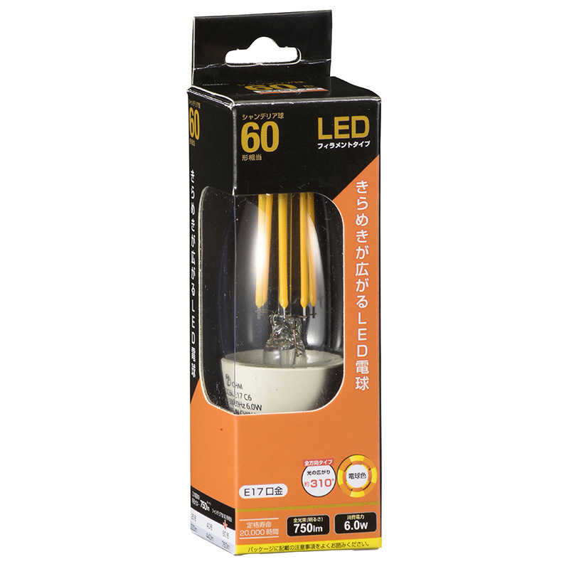 オーム電機 オーム電機 LED電球 フィラメント シャンデリア形 E17 60形相当 LDC6L-E17C6 LDC6L-E17C6