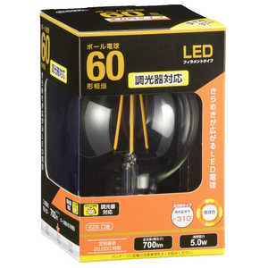 オーム電機 LEDフィラメント電球 クリア [E26/電球色/60W相当/ボｰル電球形/全方向] LDG5L/DC6
