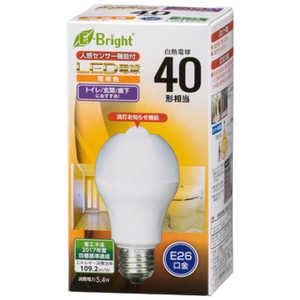 オーム電機 LED電球 人感･暗明センサｰ付 E-Bright ホワイト [E26/電球色/40W相当/一般電球形] LDA5L-HR21