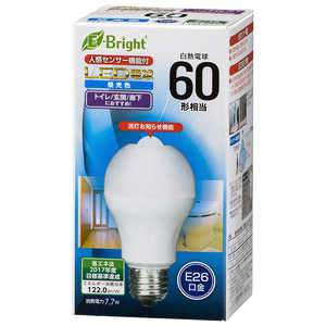 オーム電機 LED電球 E26 60形相当 人感明暗センサー付 昼光色 LDA8D-HR21
