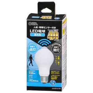 オーム電機 LED電球 E26 40形相当 人感明暗センサー付 昼光色 [E26 /一般電球形 /40W相当 /昼光色 /1個] LDA5D-GR51