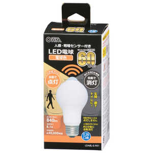 オーム電機 LED電球 E26 60形相当 人感明暗センサー付 電球色 [E26 /一般電球形 /60W相当 /電球色 /1個] LDA8L-GR51