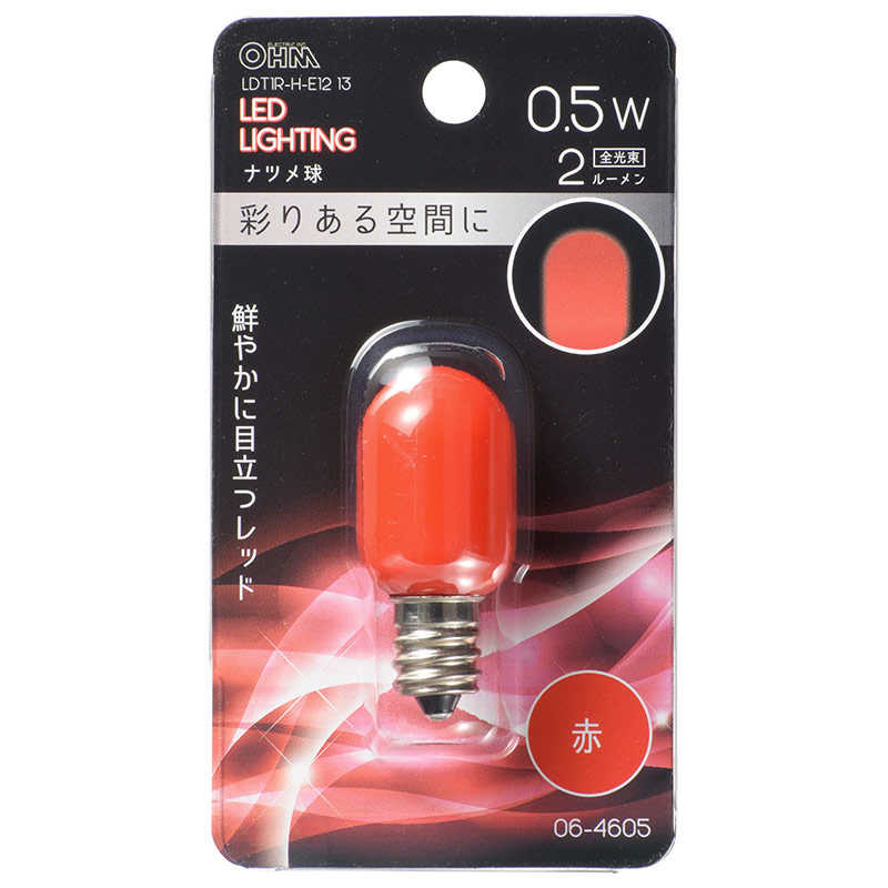 オーム電機 オーム電機 LEDナツメ球装飾用 T20/E12/0.5W/2lm 赤色 LDT1R-H-E1213 LDT1R-H-E1213