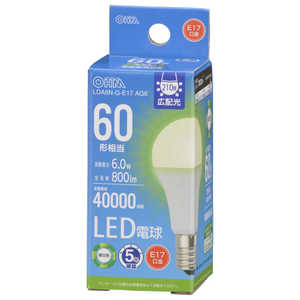 オーム電機 LED電球小形E17 60形相当 昼白色  ［E17 /一般電球形 /60W相当 /昼白色 /1個 /広配光タイプ］ LDA6N-G-E17AG6
