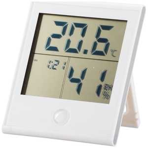 オーム電機 時計付きデジタル温湿度計 TEM-200-W