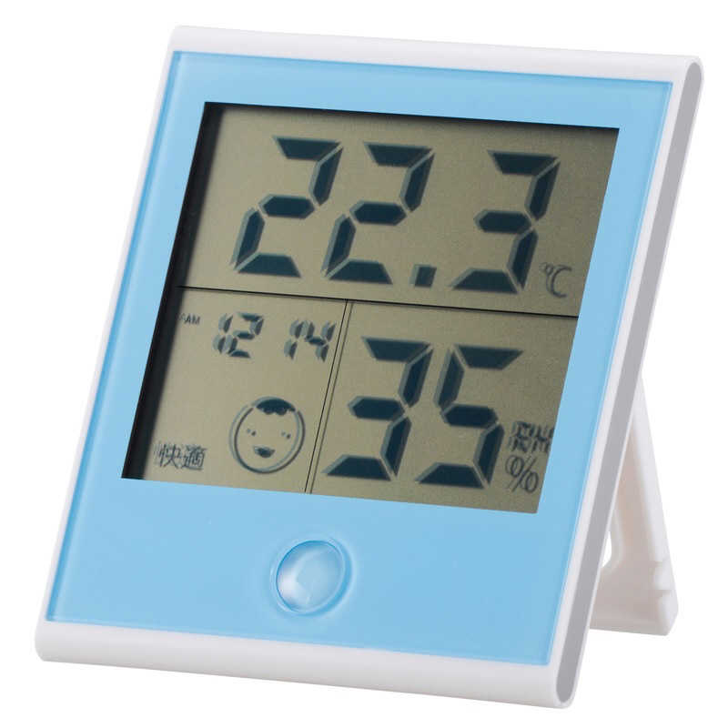 オーム電機 時計付き温湿度計 ブルー 信憑 TEM-200A お買得 ブル