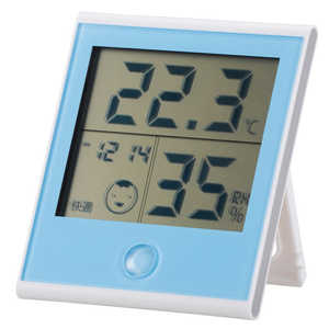 オーム電機 時計付き温湿度計 ブルー TEM-200A(ブル