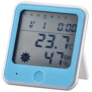 オーム電機 インフルエンザ熱中症注意機能付き 温湿度計 青 TEM-300A(ブル
