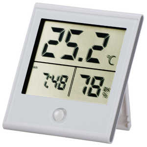 オーム電機 時計付き デジタル温湿度計 白 TEM-210-W