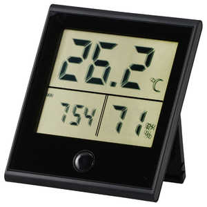 オーム電機 時計付き デジタル温湿度計 黒 TEM-210-K