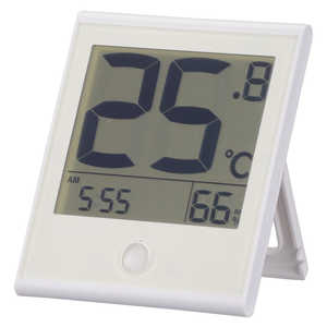 オーム電機 温度が見やすい温湿度計 快適表示＆時計付き ［デジタル］ ホワイト TEM-200B-W