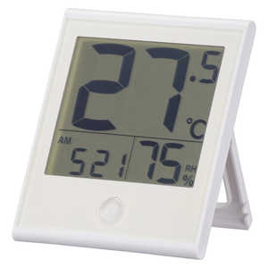 オーム電機 温度が見やすい温湿度計 時計機能付き ［デジタル］ ホワイト TEM-210B-W