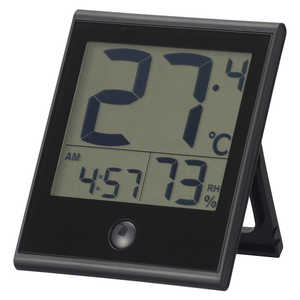 オーム電機 温度が見やすい温湿度計 時計機能付き ［デジタル］ ブラック TEM-210B-K