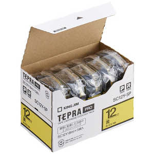 キングジム カラーラベルテープ 「テプラPRO」(黄テープ/12mm幅・5個パック) SC12Y‐5P (黄)