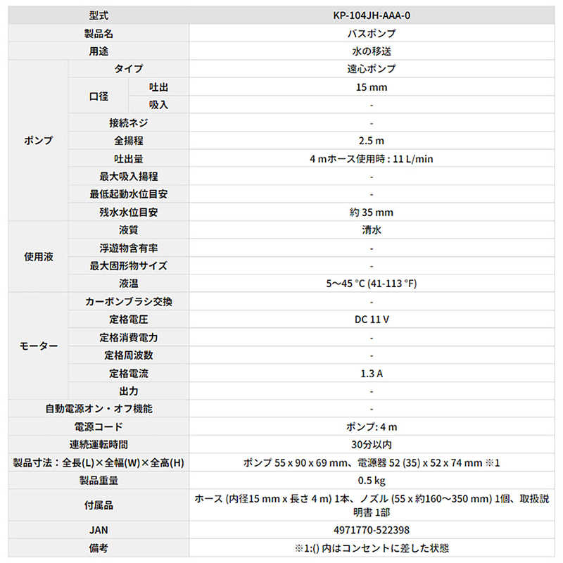 工進 工進 バスポンプ ホースセット付 KP-104JH KP-104JH