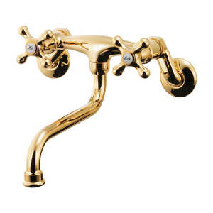 カクダイ 2ハンドル混合栓 ［壁付タイプ］ アンティークゴールド 122-007-AG