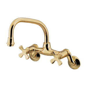 カクダイ 2ハンドル混合栓 ［壁付タイプ］ アンティークゴールド 124-109-AG