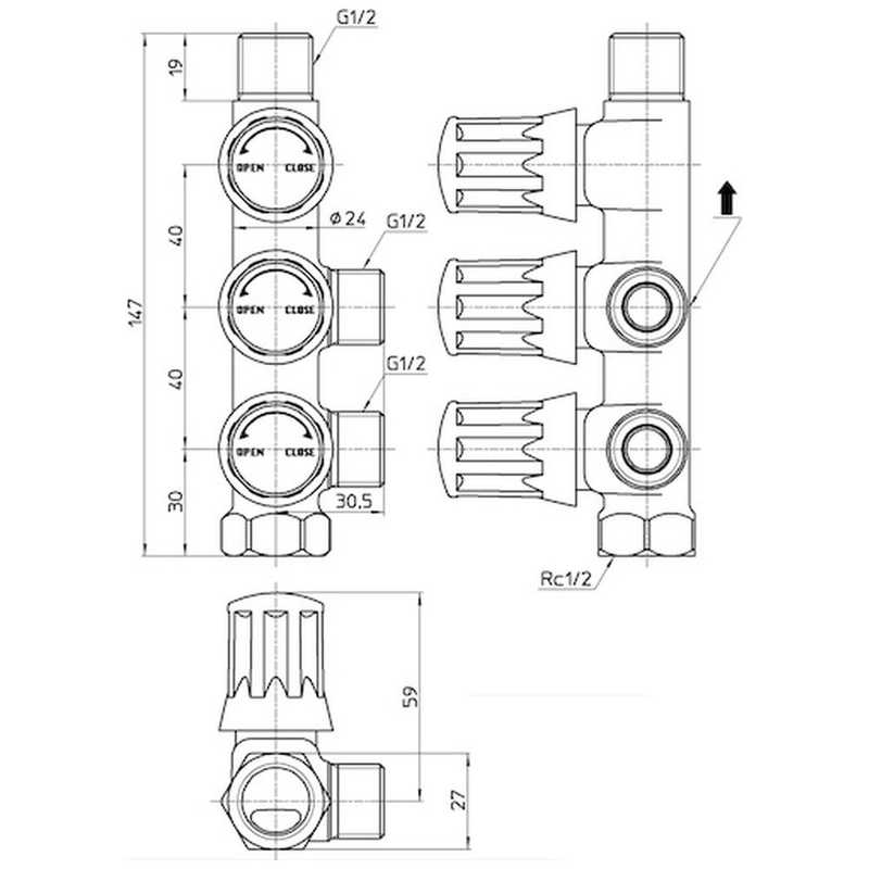 三栄水栓 三栄水栓 スマートヘッダー(共用型) B3112A-R-13-B B3112A-R-13-B