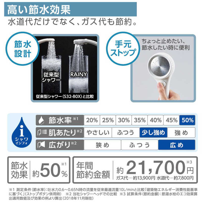 三栄水栓 三栄水栓 シャワーヘッド　RAINY STOP ｢レイニーストップ｣ 手元ストップ付 /節水設計 ブルー NS313-80XA-BA2 NS313-80XA-BA2
