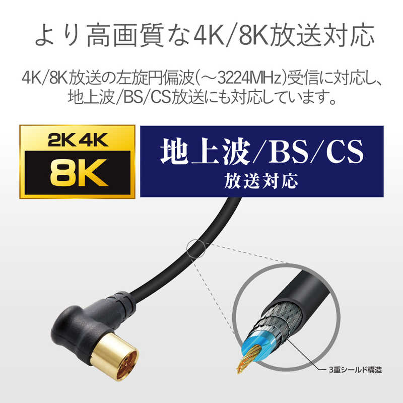 DXアンテナ DXアンテナ 4K8K対応 テレビ用アンテナケーブル 3m ブラック L型プラグ-L型プラグ BKA82LL30BK BKA82LL30BK