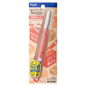 プラス ハサミ フィットカットカーブ ツイッギー+開梱カッター サーモンピンク SC-150P