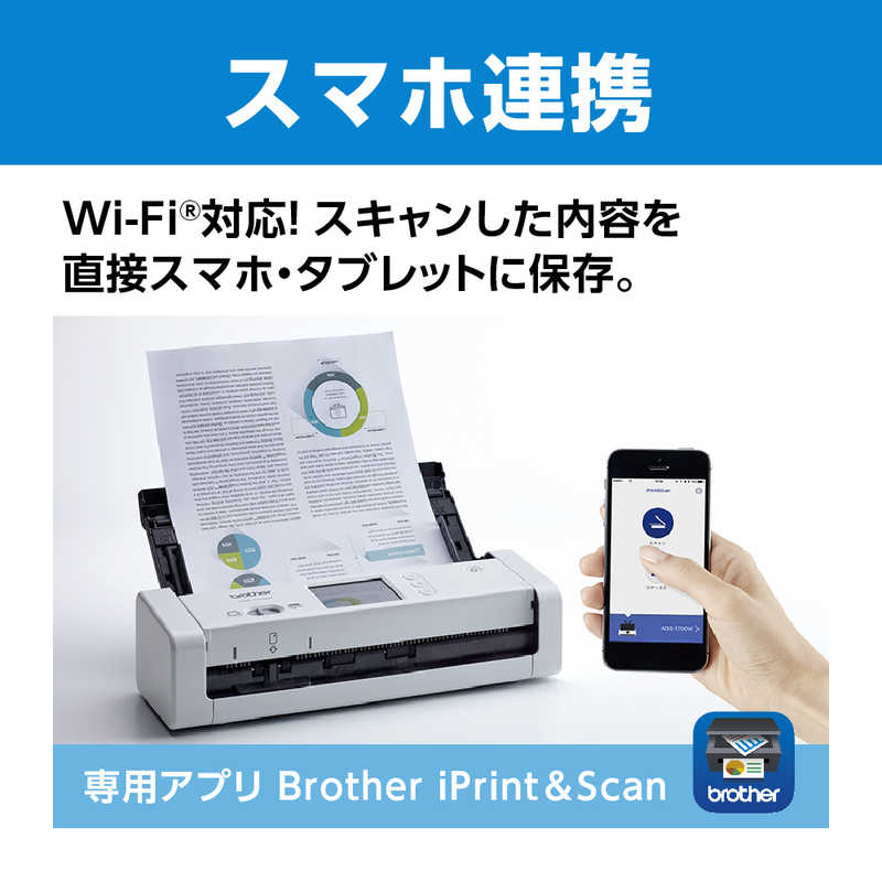 ブラザー　brother ブラザー　brother スキャナー JUSTIO ホワイト [A4サイズ /Wi-Fi／USB] ADS-1700W ADS-1700W