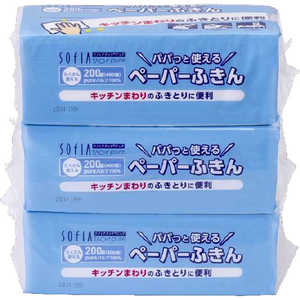 マスコー製紙 ソフィアタッチピュア パパッと使えるペーパーふきん200組3個パック 